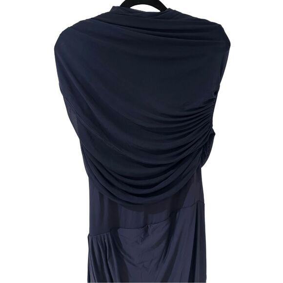 NWT Miss Rosier Womens Navy Blue Catherine Asymmetrical Pleated Maxi Dress Large - Picture 8 of 9